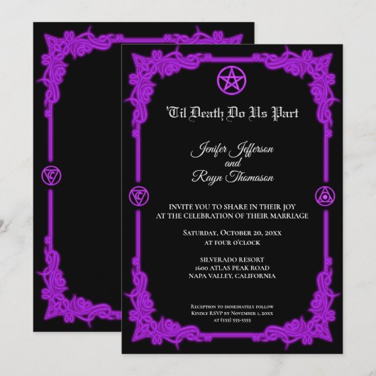 Witchy purple Glow Gothic wedding Invitation 招待状 (正面/裏面)