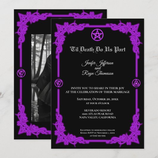 Witchy purple Glow Gothic wedding Invitation 招待状 (正面/裏面)