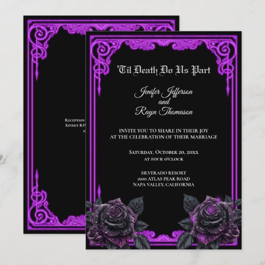 Witchy purple Glow Gothic wedding Invitation 招待状 (正面/裏面)
