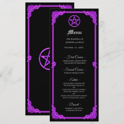 Witchy purple Glow Gothic Wedding Menu メニュー (正面/裏面)