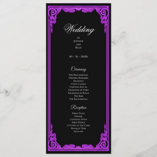 Witchy purple Glow Gothic Wedding Program メニュー (正面)