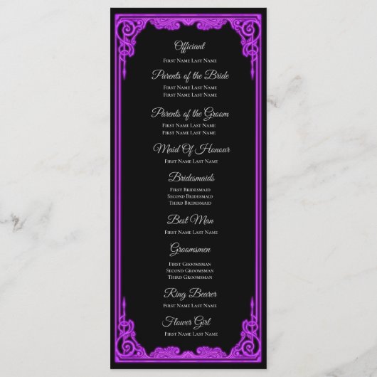 Witchy purple Glow Gothic Wedding Program メニュー (裏面)