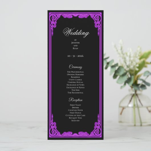 Witchy purple Glow Gothic Wedding Program メニュー (スタンド正面)