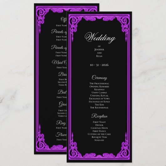 Witchy purple Glow Gothic Wedding Program メニュー (正面/裏面)