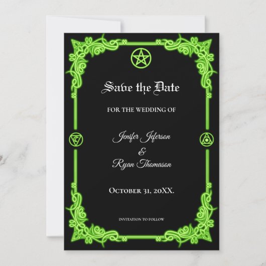 Witchy purple Glow Gothic wedding save the date 案内状 (正面)