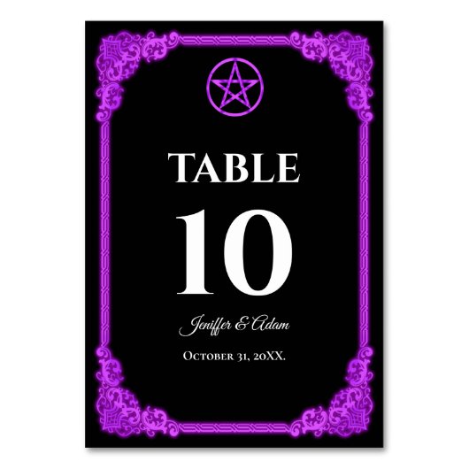 Witchy purple Glow Gothic Wedding Table number テーブルナンバー (正面)