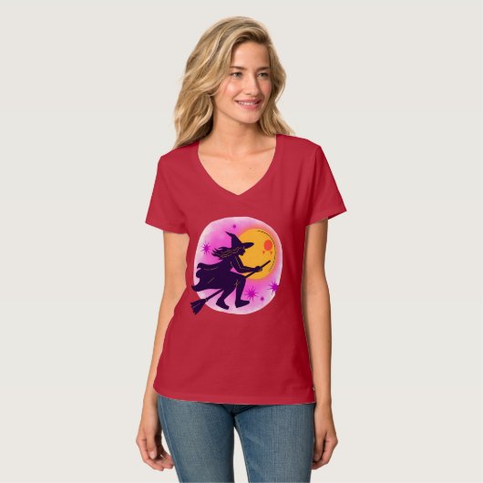 "Witchy Ride – Halloween Flying Broom Tee" Tシャツ (正面フル)