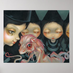 Witchy Sisters The Pet ART PRINT Halloween Dragon ポスター