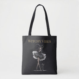 Witchy Vibes Dark Edition – Gothic Witch & Cat トートバッグ
