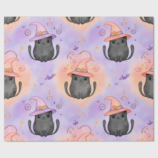 Witchy Whiskers – Pastel Halloween Cat Pattern ラッピングペーパー (フラット)