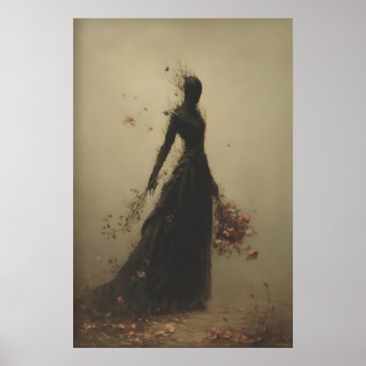 Witchy Woman Figure Holding Flowers Dissolving ポスター (正面)