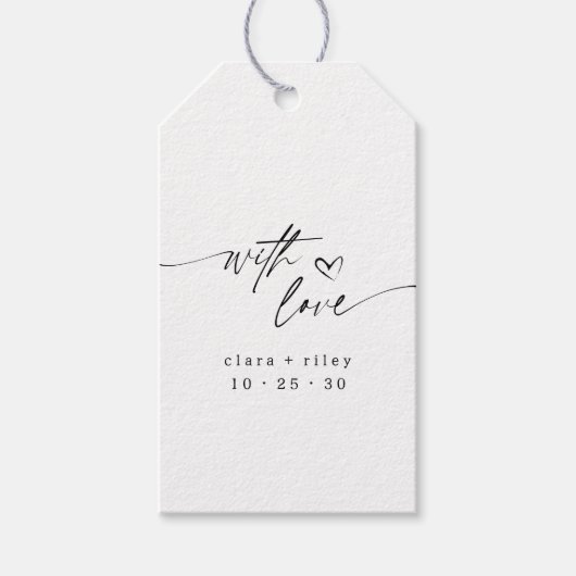WIthモダン Loveスクリプエレガントトハート結婚 ギフトタグ (正面)
