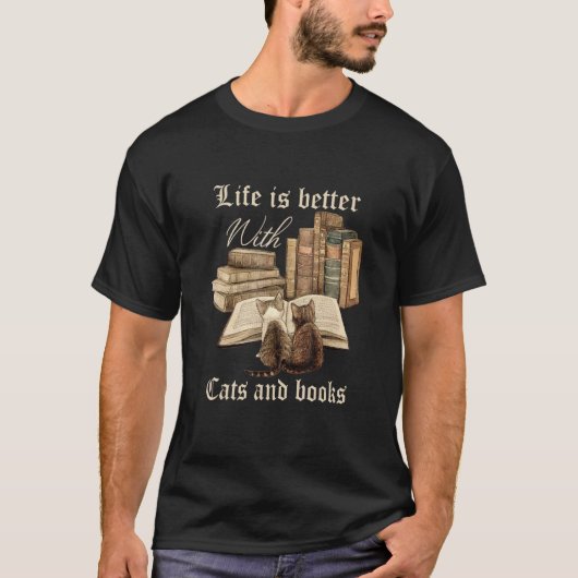 With Cats And Books Pets Books 1 Tシャツ (正面)