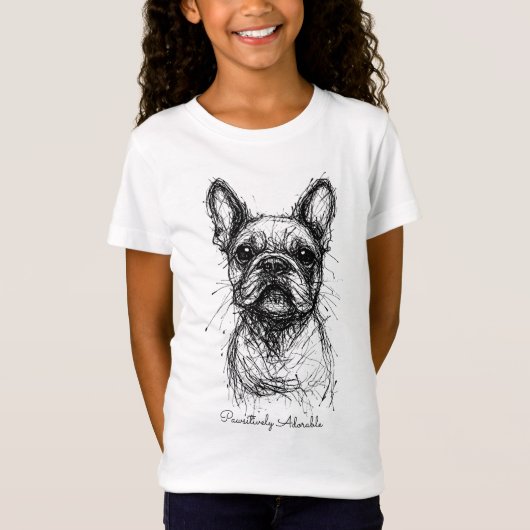 🐶With custom text, Frenchie Scribble Charm  Tシャツ (正面)