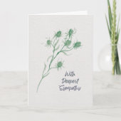 With Deepest Sympathy – Green Thistle Watercolor カード (正面)