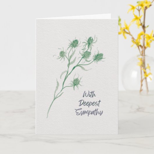 With Deepest Sympathy – Green Thistle Watercolor カード (黄色い花)