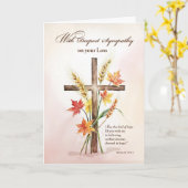 With Deepest Sympathy Religious Cross Wheat Autumn カード (黄色い花)