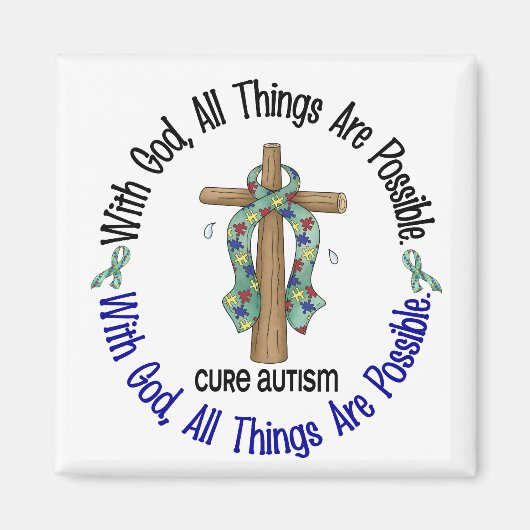 WITH GOD CROSS自閉症Tシャツ&ギフト マグネット (正面)