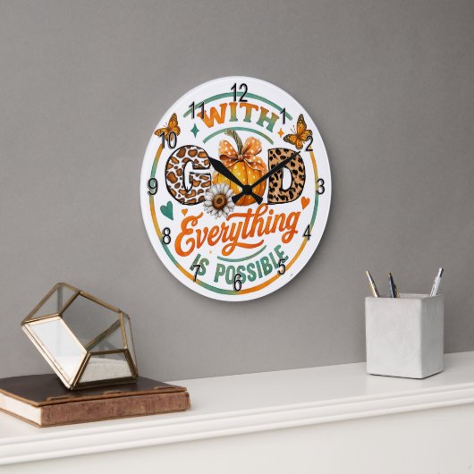 With God Everything Is Possible  ラージ壁時計 (オフィス)