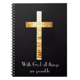 With God Gold Cross Spiral Journal Notebook ノートブック