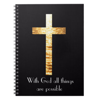 With God Gold Cross Spiral Journal Notebook ノートブック