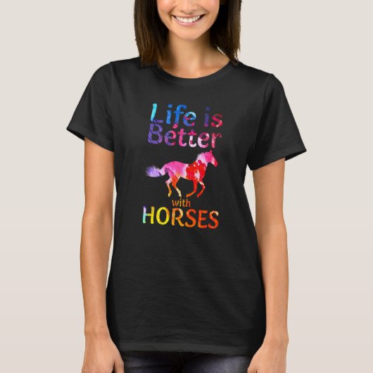 With Horses Cute Horseback Riding Horse Tシャツ (正面)