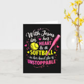 With Jesus In Her Heart And A Softball She Is Unst カード (黄色い花)