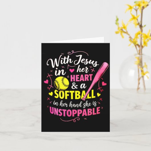 With Jesus In Her Heart And A Softball She Is Unst カード (黄色い花)