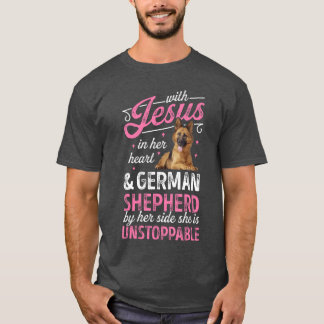 With Jesus In Her Heart And German Shepherd shirt  Tシャツ