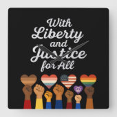 With Liberty and Justice for All Protest Freedom スクエア壁時計 (正面)