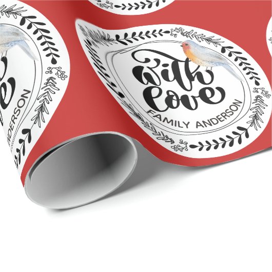 WITH LOVEフェスティバルウィンターロビンパーソナライズされた ラッピングペーパー (ロールコーナー)