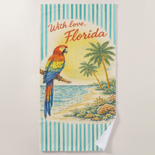With Love Florida Parrot Beach Towel ビーチタオル (正面)