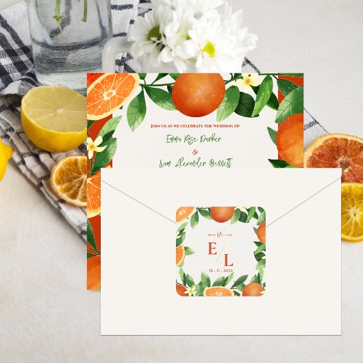 With Love From – Rustic Citrus Wedding Favor スクエアシール