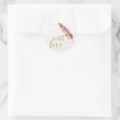 With Love, Sageスクリプトタイポグラフィステッカーストライプの ラウンドシール (バッグ)