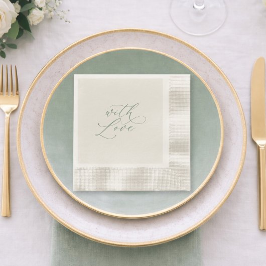 With Love Sage Green Wedding Napkins 縁ありカクテルナプキン