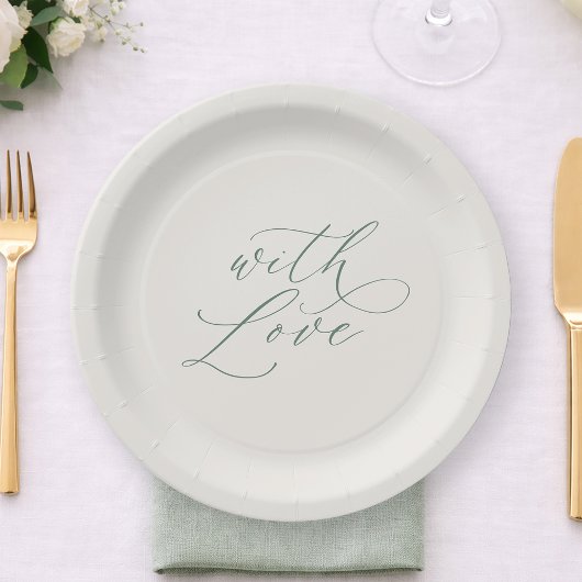 With Love Sage Green Wedding Plates ペーパープレート