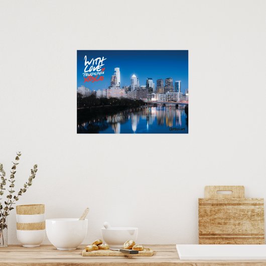 'With Love' Skyline Poster, 18" x 24" ポスター (キッチン)