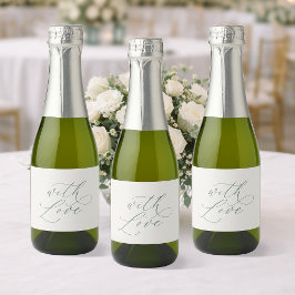 With Love Wedding Bottle Label – Minimal Sage Gree スパークリングワインラベル