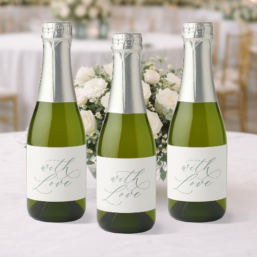 With Love Wedding Bottle Label – Minimal Sage Gree スパークリングワインラベル