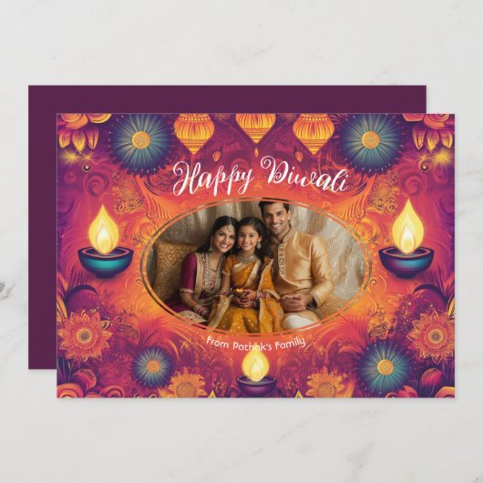 With Photo & custom text Lotus Light card 招待状 (正面/裏面)