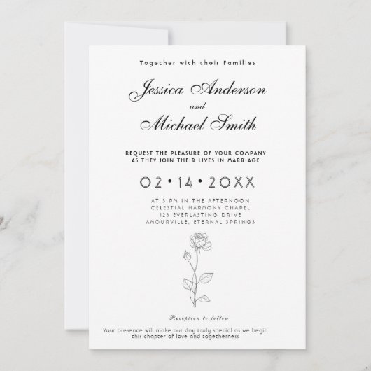 With photo Minimalist Timeless Bloom  Invitation 招待状 (正面)