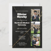 🎓With QR Black Luxury Marble Graduation Party 招待状 (正面)