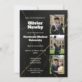 🎓With QR Black Luxury Marble Graduation Party 招待状