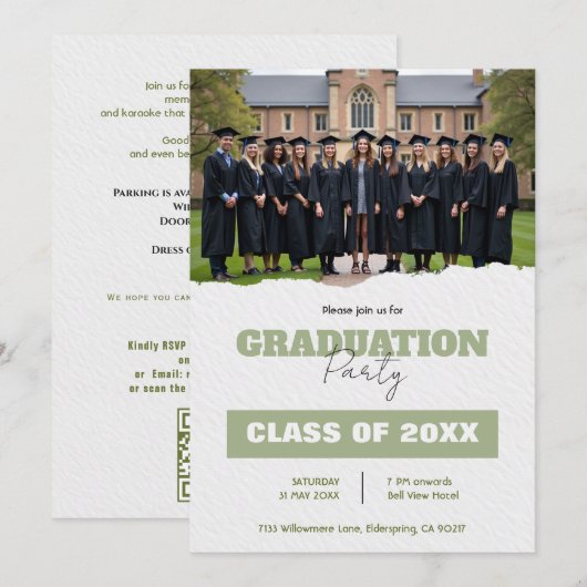 With QR code Class Year Photo Grad Party Invite 招待状 (正面/裏面)