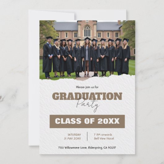 🎓With QR code Class Year Photo Grad Party Invite 招待状 (正面)