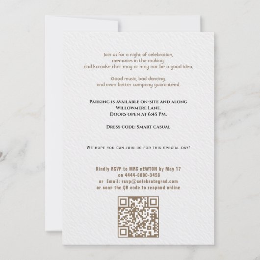 🎓With QR code Class Year Photo Grad Party Invite 招待状 (裏面)