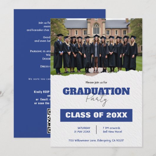 With QR code Class Year Photo Grad Party Invite 招待状 (正面/裏面)