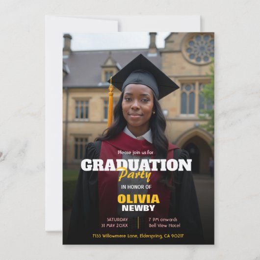 🎓With QR code Modern Grad Party 招待状 (正面)