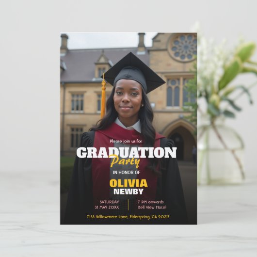 🎓With QR code Modern Grad Party 招待状 (スタンド正面)