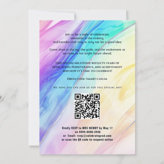 🎓With QR Code Rainbow Marble  Graduation Party 招待状 (裏面)
